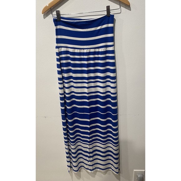 Athleta Blue White Fold Over Seaside Striped Side Slits Maxi Skirt 215723 XXS - Picture 1 of 4